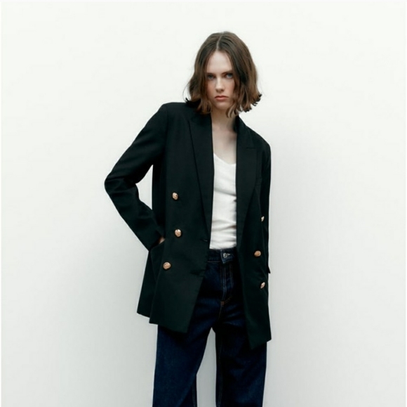 Zara GOLD BUTTON STRAIGHT BLAZER bloggers favorite black - Picture 5 of 10